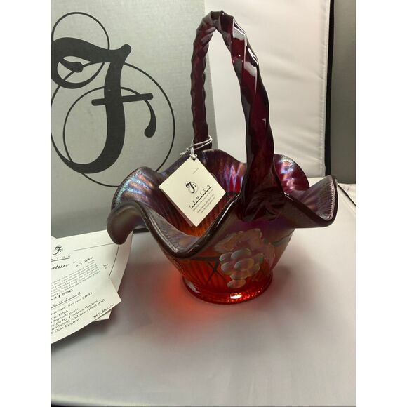 2003 FENTON Signed Numbered Ruby Red Amberina WINE COUNTRY Stretch Glass BASKET
